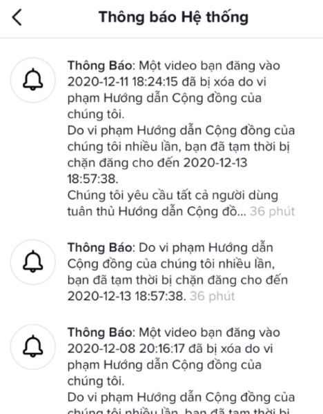 Thông báo vi phạm chính sách Tiktok