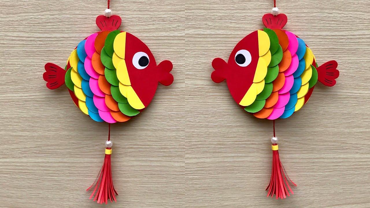 Cách làm lồng đèn trung thu hình con cá bằng giấy màu.
