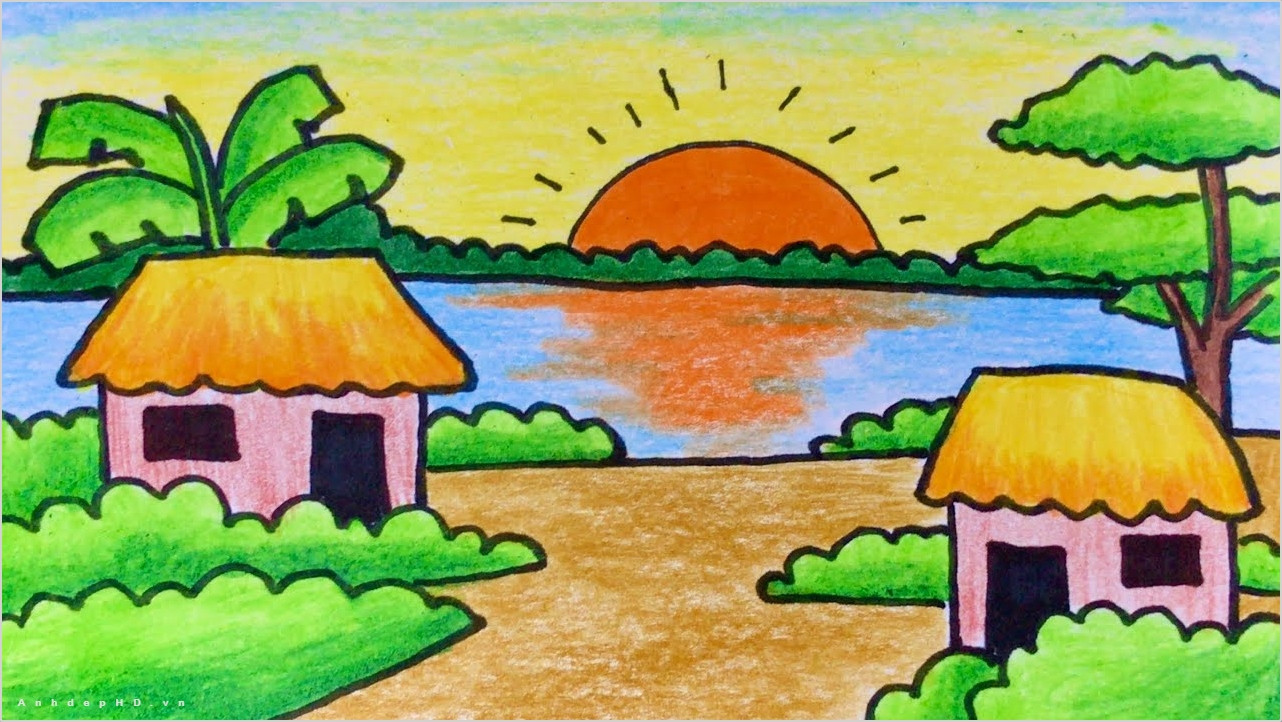 Tranh phong cảnh quê hương miêu tả cuộc sống làng quê Việt Nam yên bình