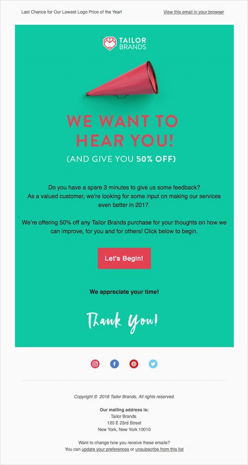 Email chúc mừng kèm yêu cầu phản hồi đánh giá. (Ảnh: Internet)