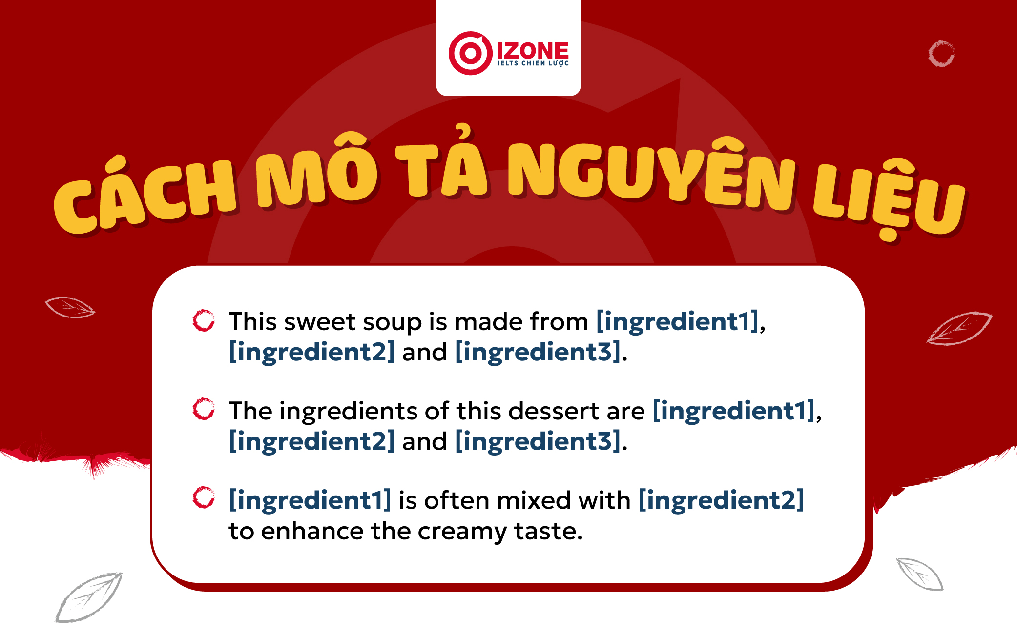 Mô tả nguyên liệu nấu chè trong tiếng Anh