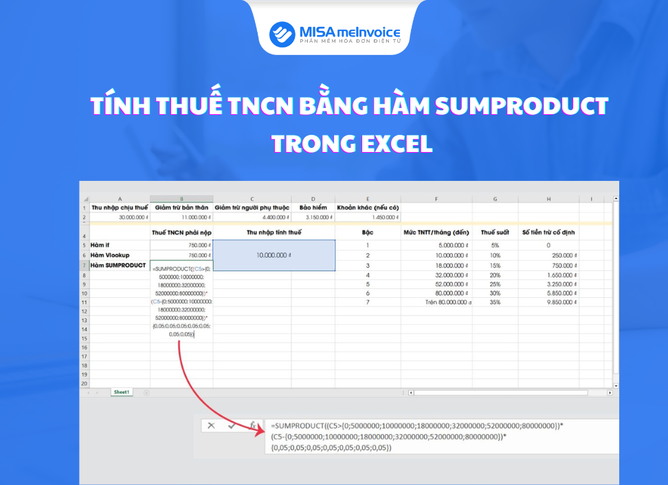 hàm sumproduct tính thuế TNCN