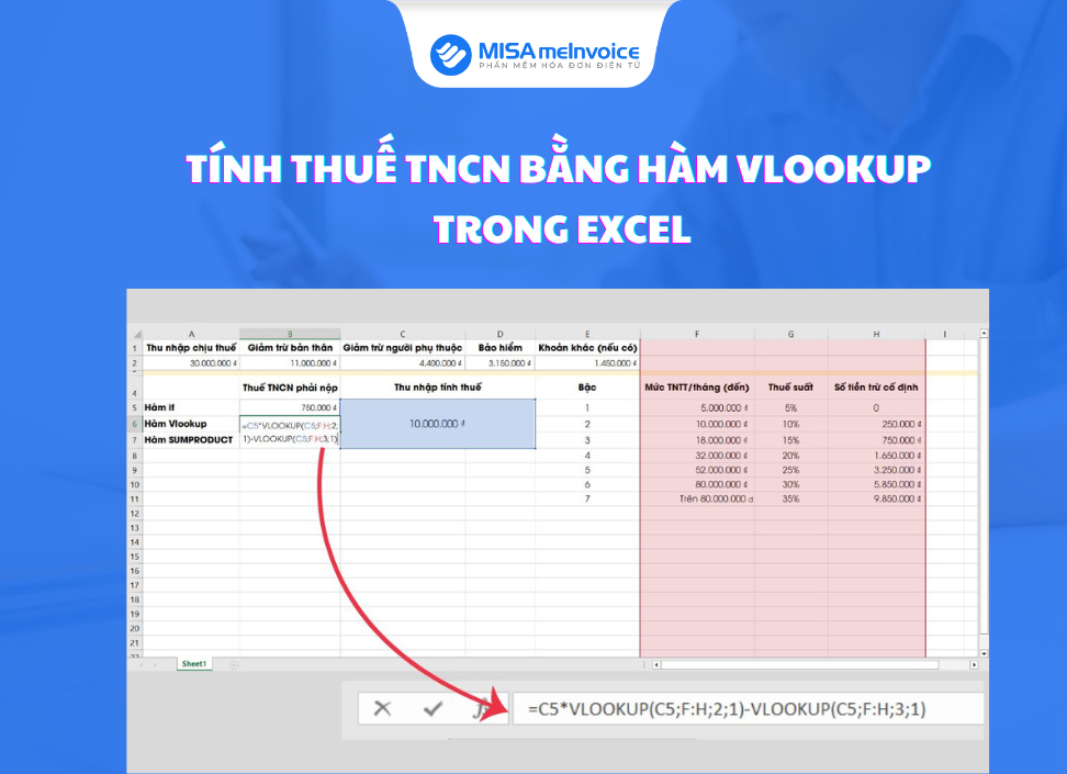 hàm vlookup tính thuế TNCN