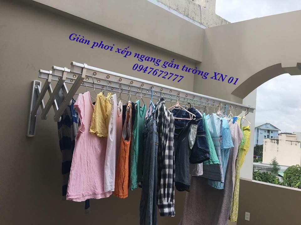 Giàn phơi xếp ngang gắn tường