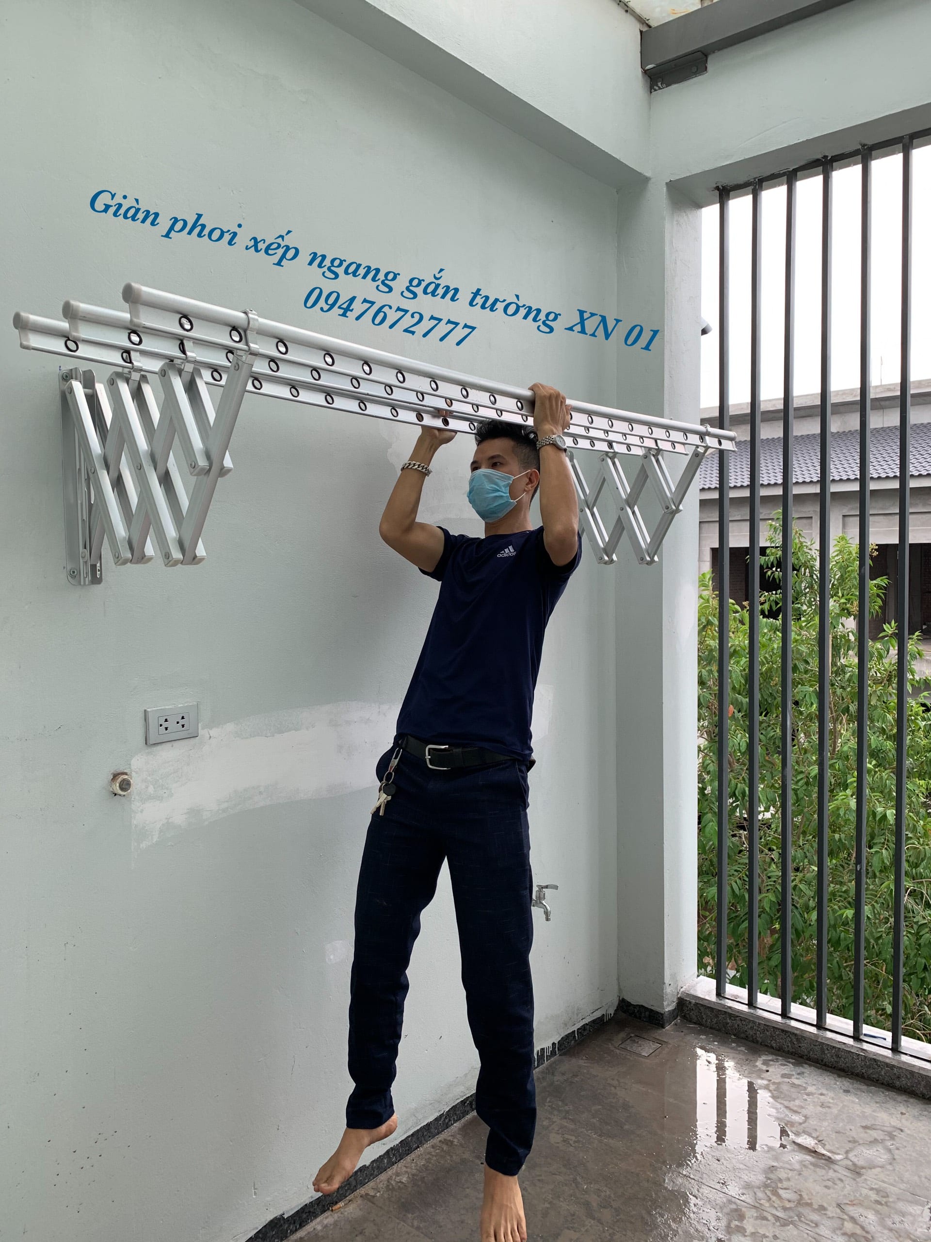 Giàn phơi xếp ngang gắn tường