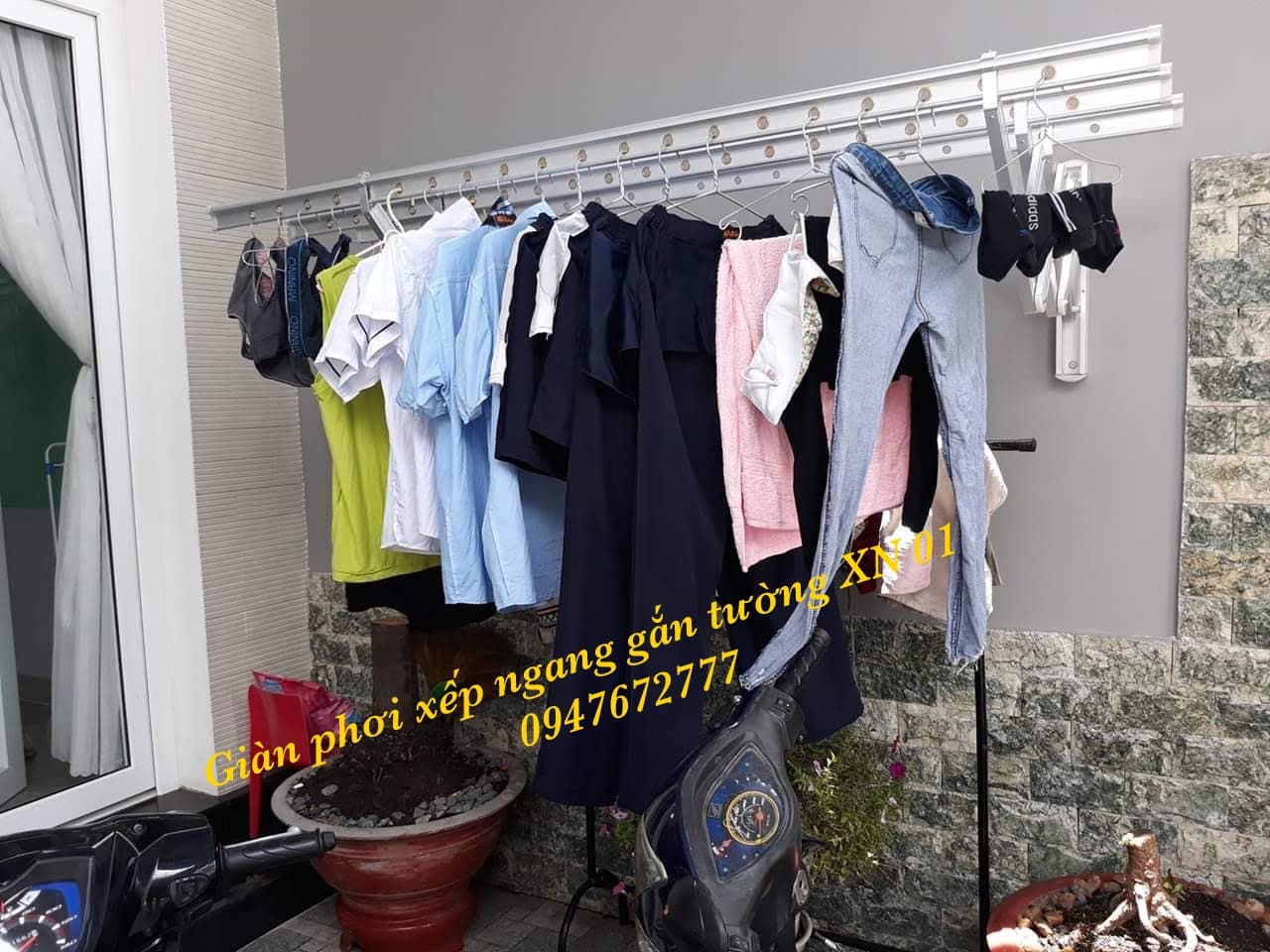 Giàn phơi xếp ngang gắn tường
