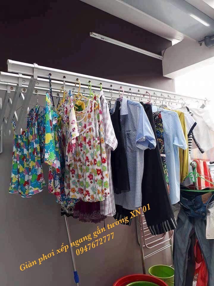 Giàn phơi xếp ngang gắn tường