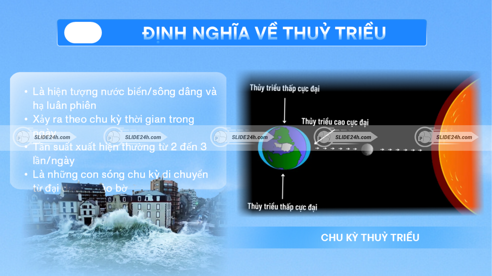 Thủy triều là rõ hiện tượng mực nước biển lên xuống theo chu kỳ.