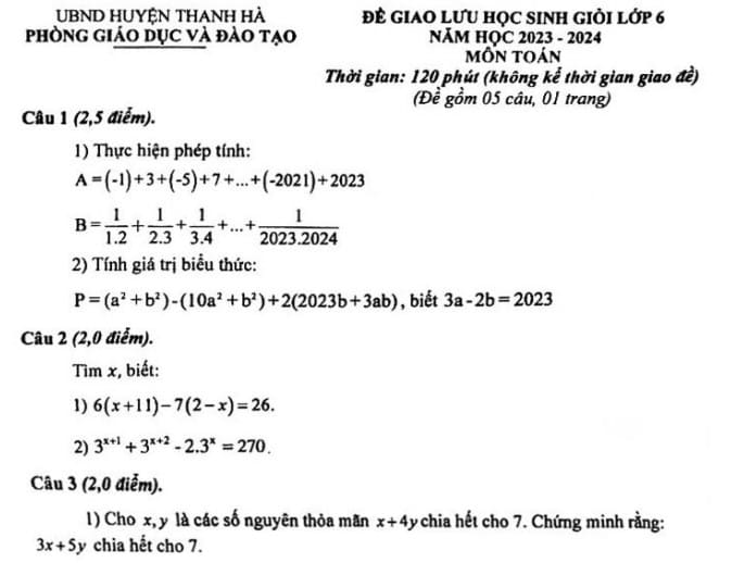 de thi hoc sinh gioi toan 6 cap truong 2