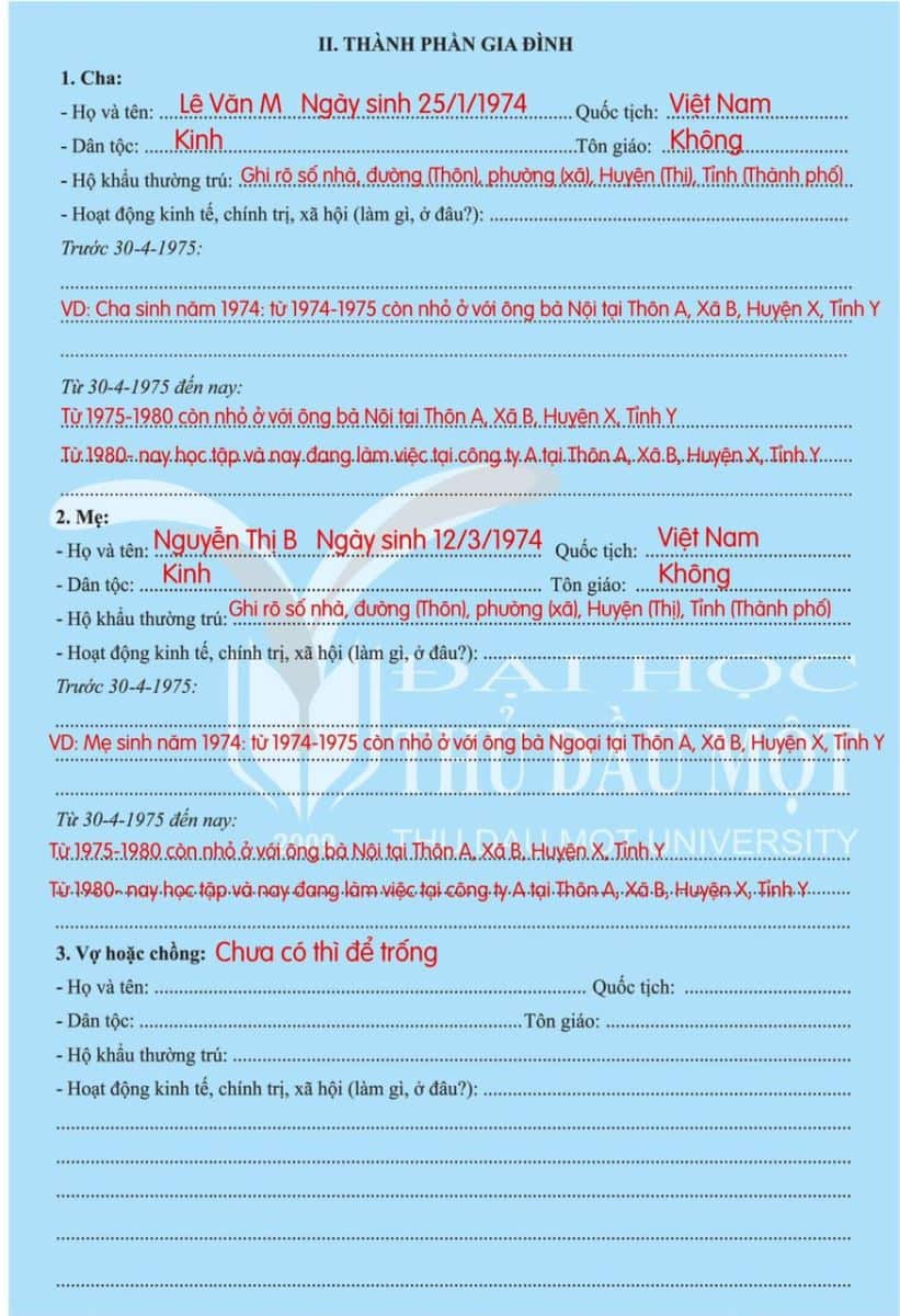 Lý lịch học sinh, sinh viên 2021