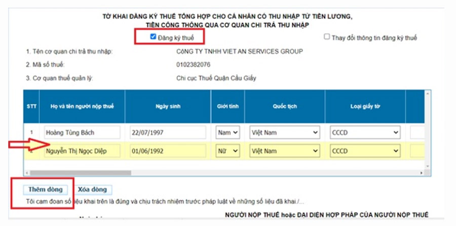 NNT đăng ký mới thay đổi thông tin của cá nhân qua CQCT