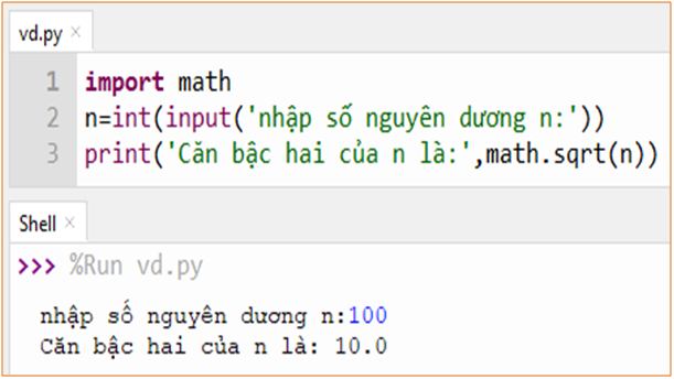 khi su dung ham sqrt ta can khai bao thu vien 1