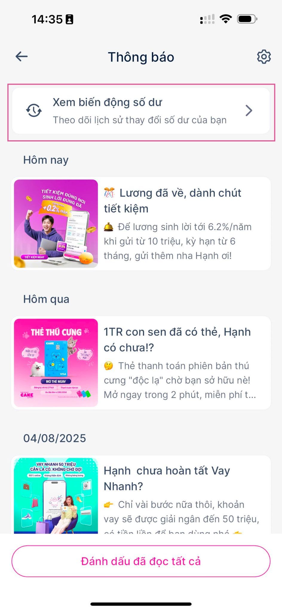 Chọn Xem biến động số dư, chọn giao dịch cần tra mã