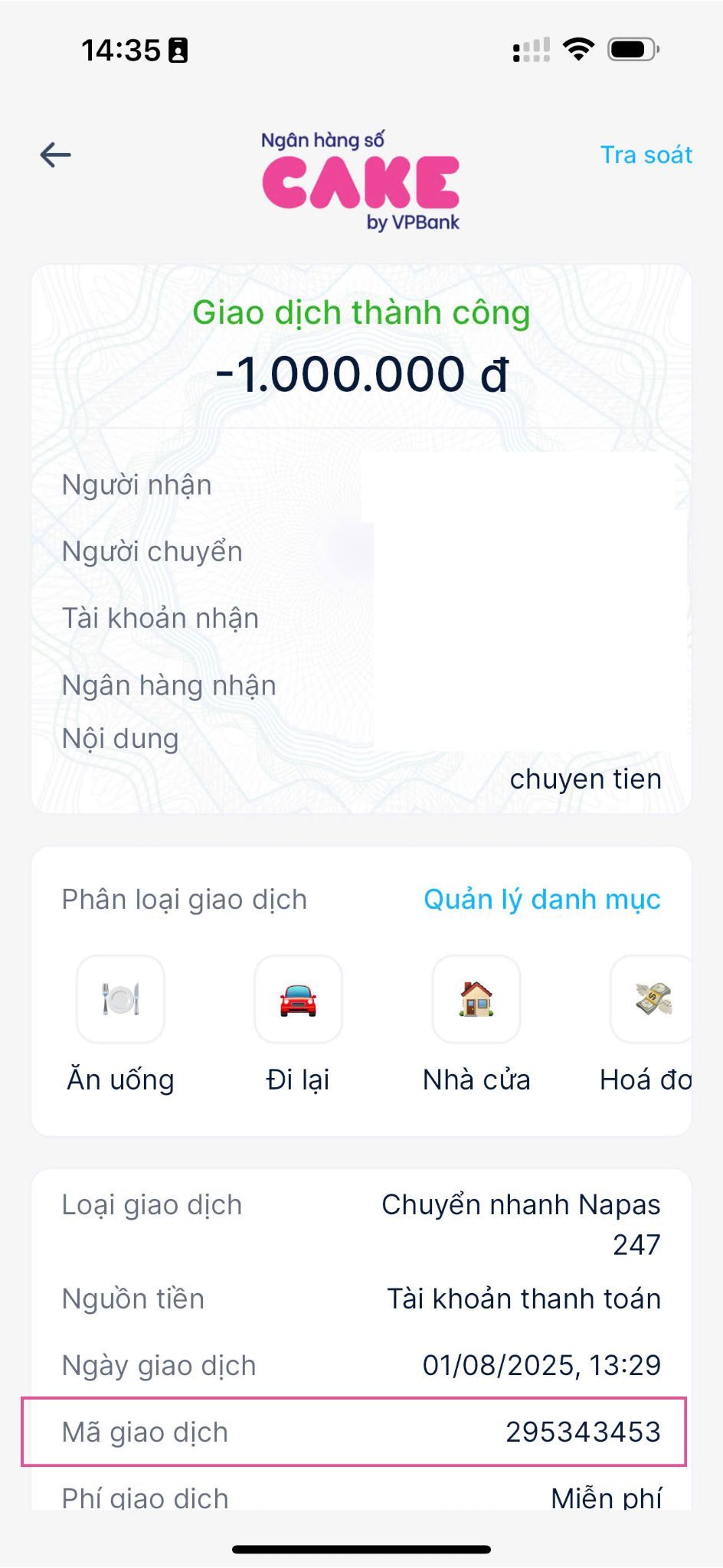 Mỗi mã giao dịch ngân hàng là duy nhất, không lặp lại