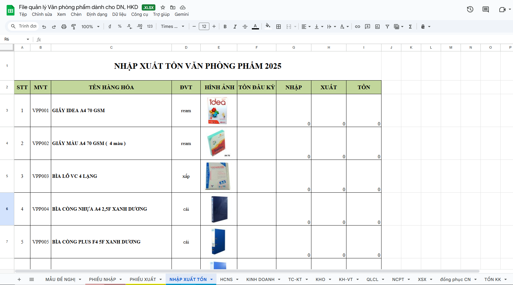 Tổng hợp mẫu bảng kê văn phẩm excel