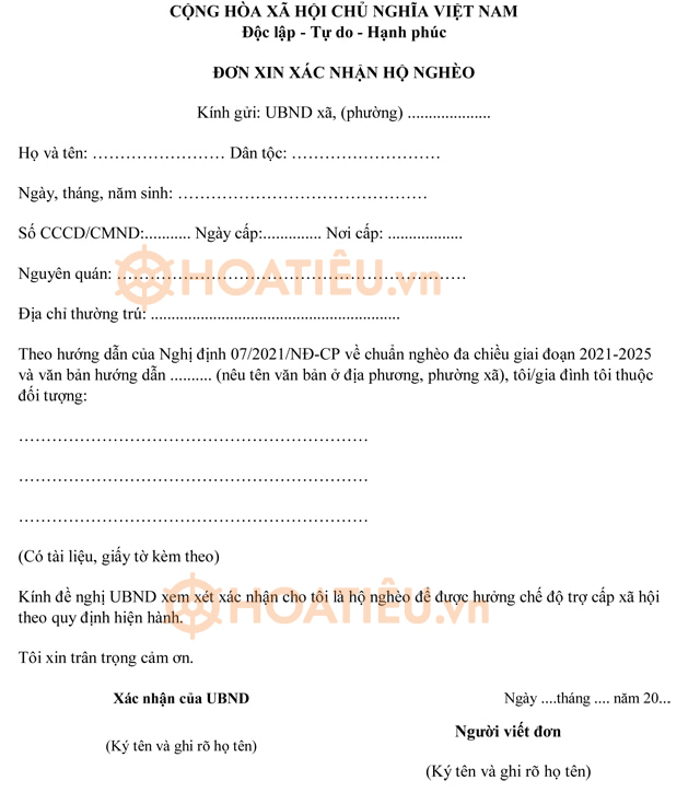 Giấy xác nhận hộ nghèo 2024