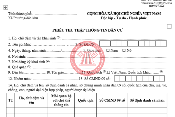 Tải về mẫu DC01 mới nhất 2026 - Mẫu phiếu thu thập thông tin dân cư 2026
