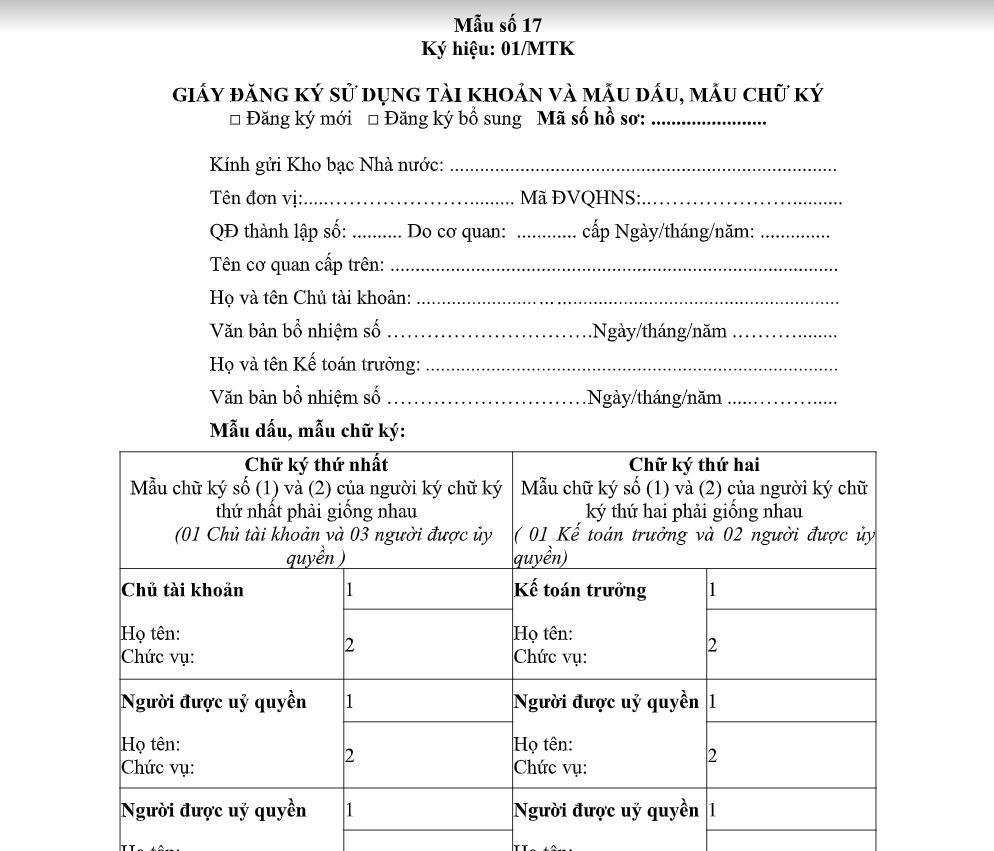 Mẫu số 17 ký hiệu 01/MTK