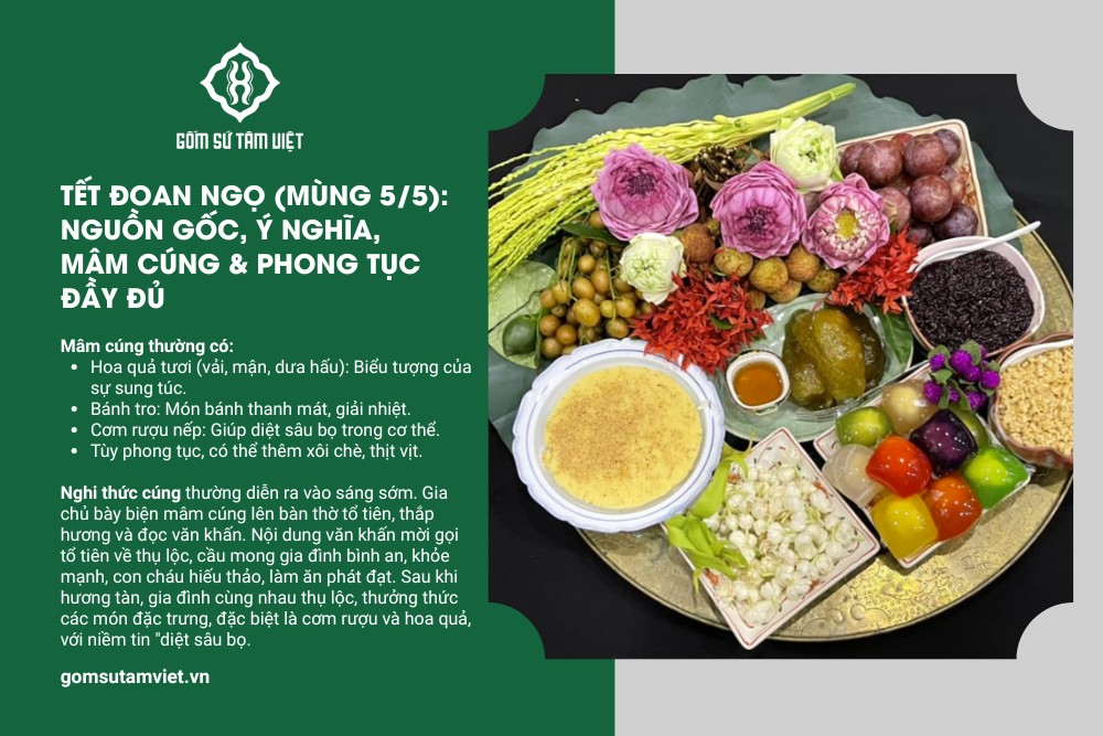 Hình ảnh một mâm cúng Tết Đoan Ngọ được bày biện trang trọng, đủ lễ.