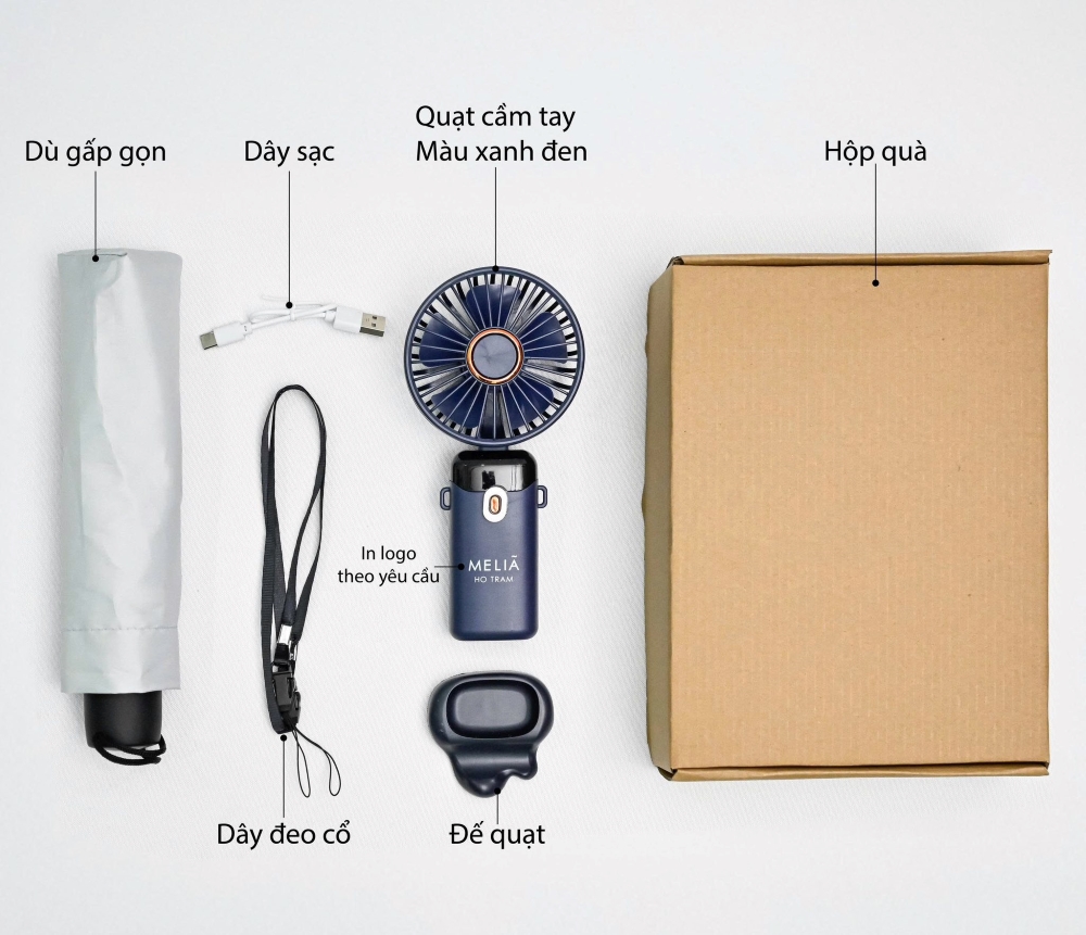 Set quà tặng nhân viên quạt cầm tay và ô dù