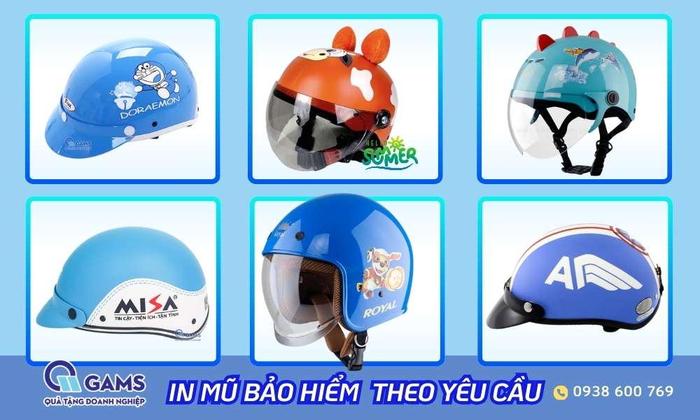 In mũ bảo hiểm quảng cáo theo yêu cầu