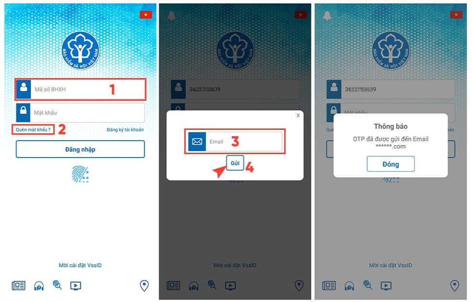 Lấy lại qua ứng dụng VssID (sử dụng email đăng ký)