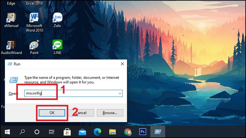 Mở hộp thoại Run (nhấn tổ hợp phím Windows + R) > Nhập lệnh msconfig > Nhấn OK.