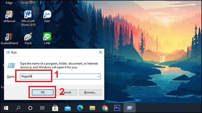 Mở hộp thoại Run (nhấn tổ hợp phím Windows + R) > Nhập lệnh Regedit > Nhấn OK.