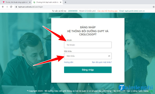 huong dan dang nhap chuong trinh tap huan va boi duong giao vien taphuan csdl edu vn 3