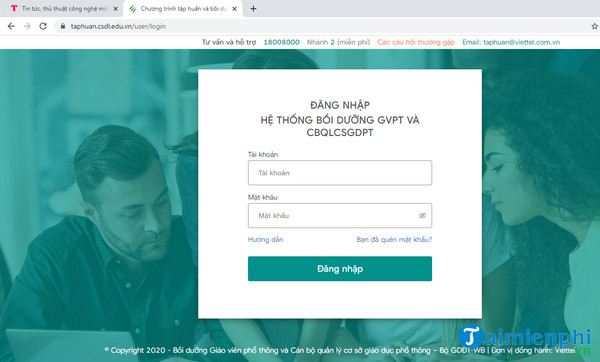 huong dan dang nhap chuong trinh tap huan va boi duong giao vien taphuan csdl edu vn 2