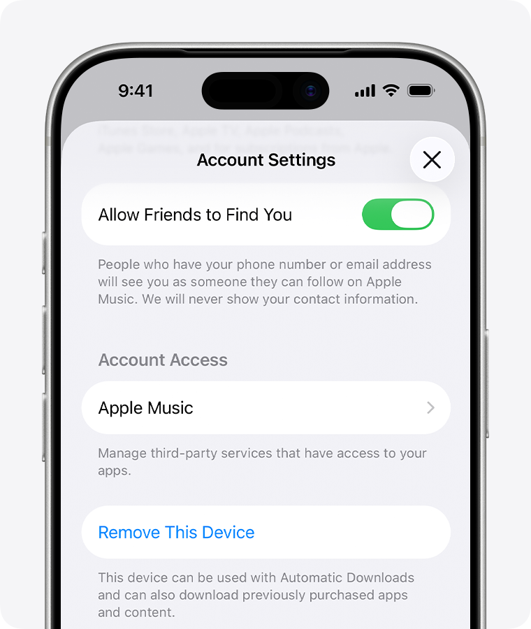 iPhone hiển thị phần Cài đặt tài khoản và tùy chọn Xóa thiết bị này.