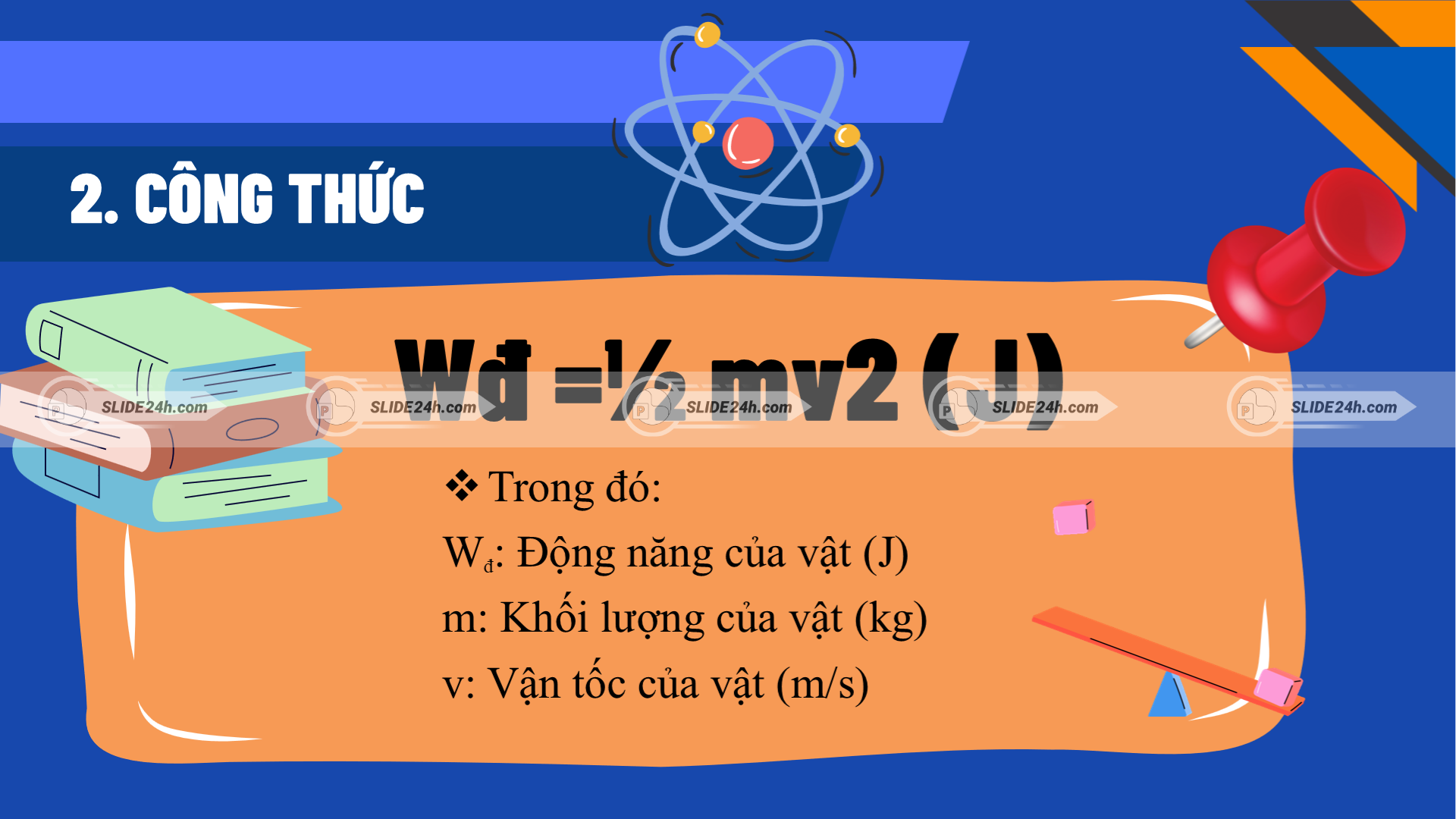 Công thức tính động năng Wđ = 1/2mv²