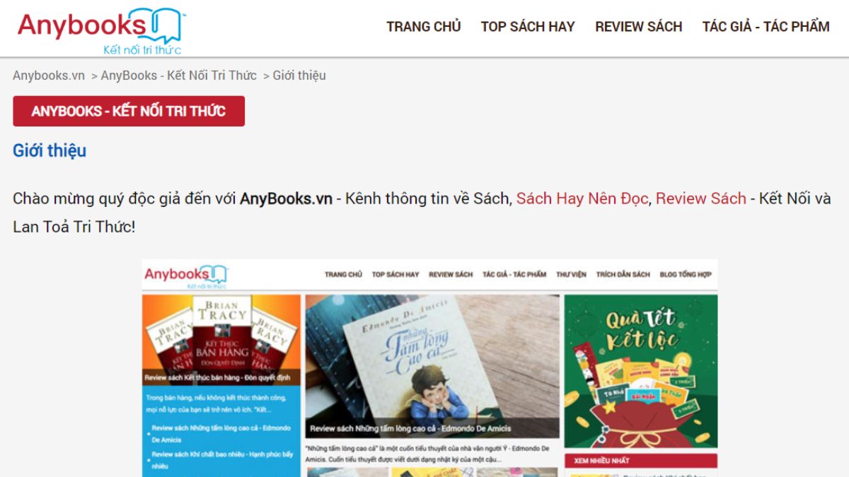 Web đọc sách online free AnyBooks.vn