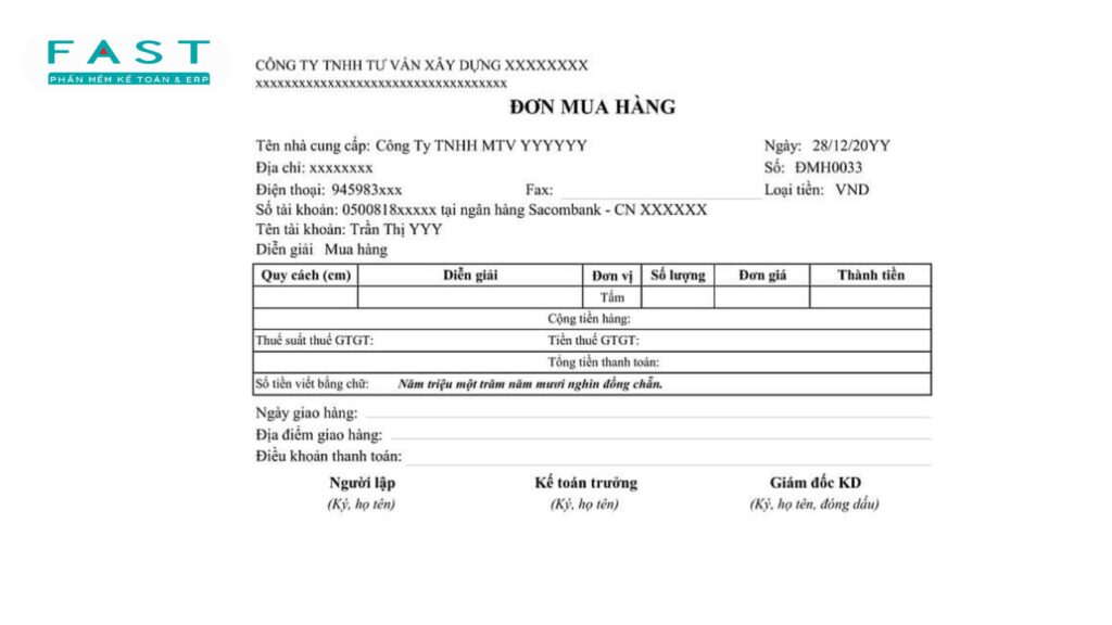 đơn đặt hàng cho công ty và nhà cung cấp