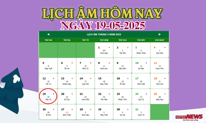 Xem lịch âm hôm nay ngày 19/5/2025.
