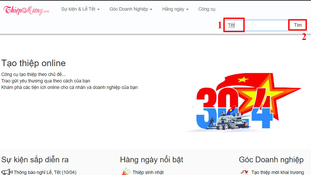 Hướng dẫn ghép ảnh Tết trên phần mềm online thiepmung bước 1