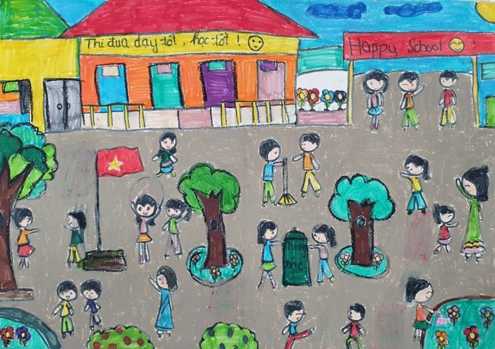 buc tranh ve ngoi truong dep nhat 41