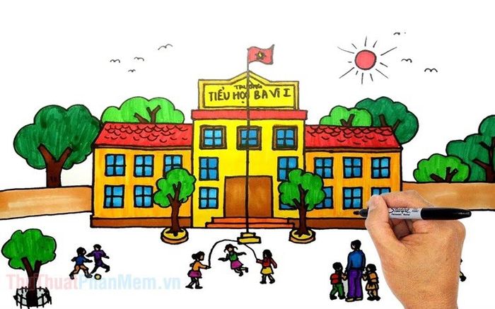 buc tranh ve ngoi truong dep nhat