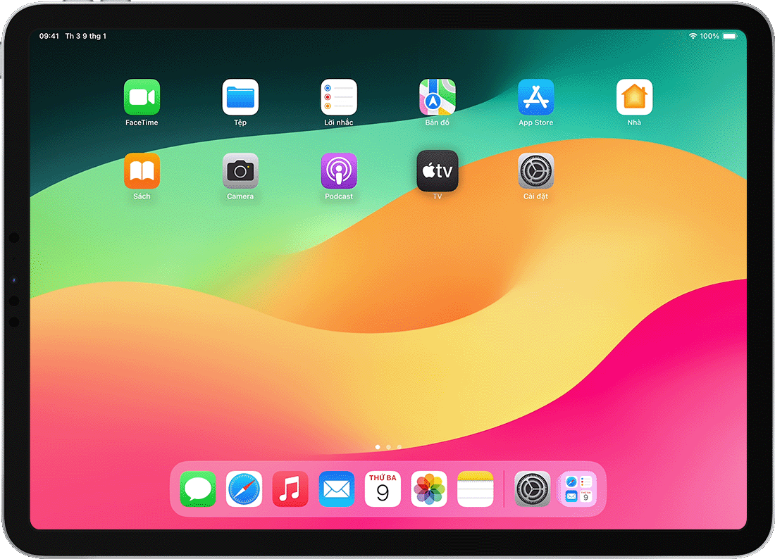 Màn hình chính iPad với con trỏ chuột di chuyển giữa hai biểu tượng ứng dụng