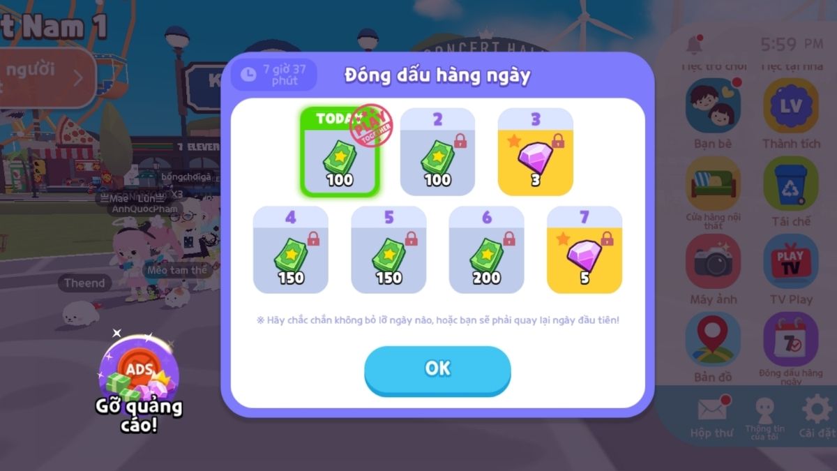 Cách kiếm kim cương trong Play Together bằng cách điểm danh hằng ngày