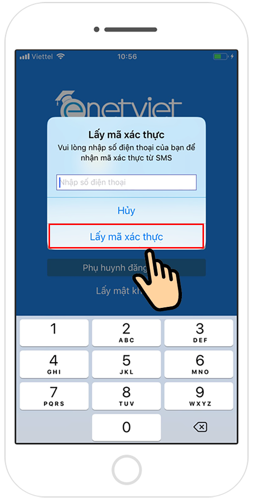 lấy mã xác thực bằng cách nhập SĐT
