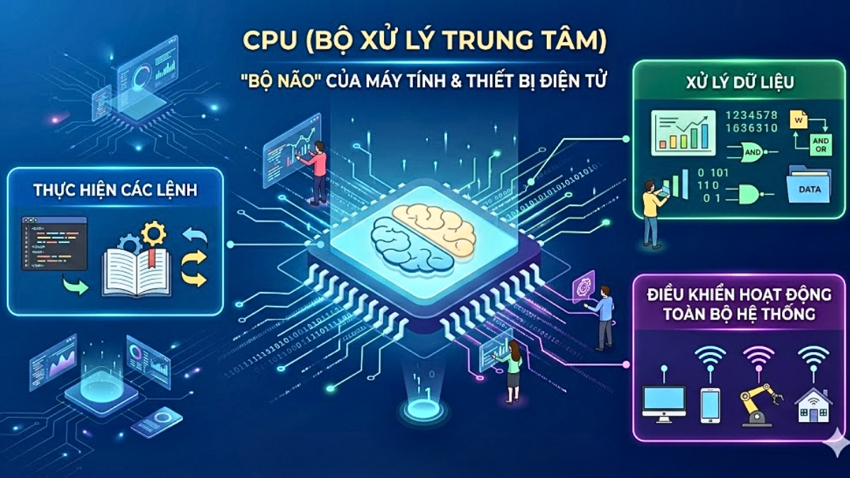 CPU là gì? CPU (Central Processing Unit - Bộ xử lý trung tâm) là "bộ não" của máy tính và các thiết bị điện tử