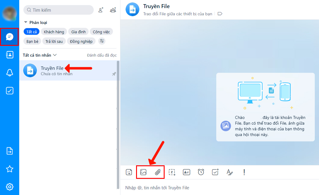 Chia sẻ tập tin giữa máy tính và điện thoại trên Zalo web