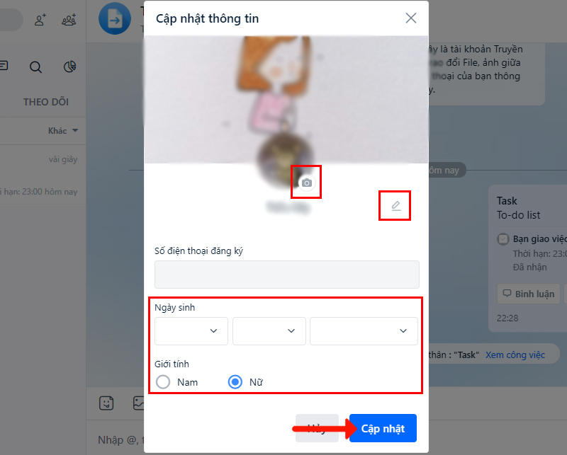 Cách thay đổi thông tin tài khoản trên Zalo web - Bước 2
