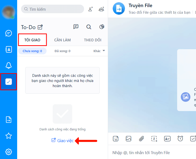 Cách tạo danh sách công việc bằng Zalo web