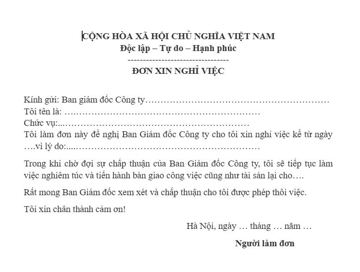 Tải 10+ mẫu đơn xin nghỉ việc, thôi việc ngắn gọn, súc tích