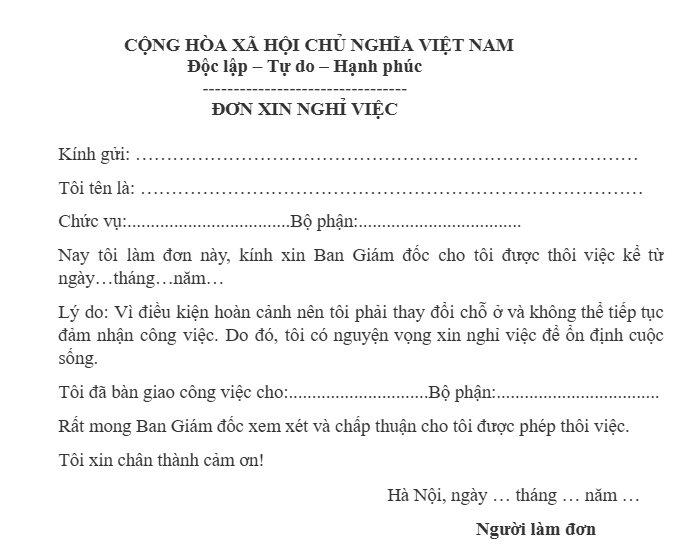 Tải 10+ mẫu đơn xin nghỉ việc, thôi việc ngắn gọn, súc tích