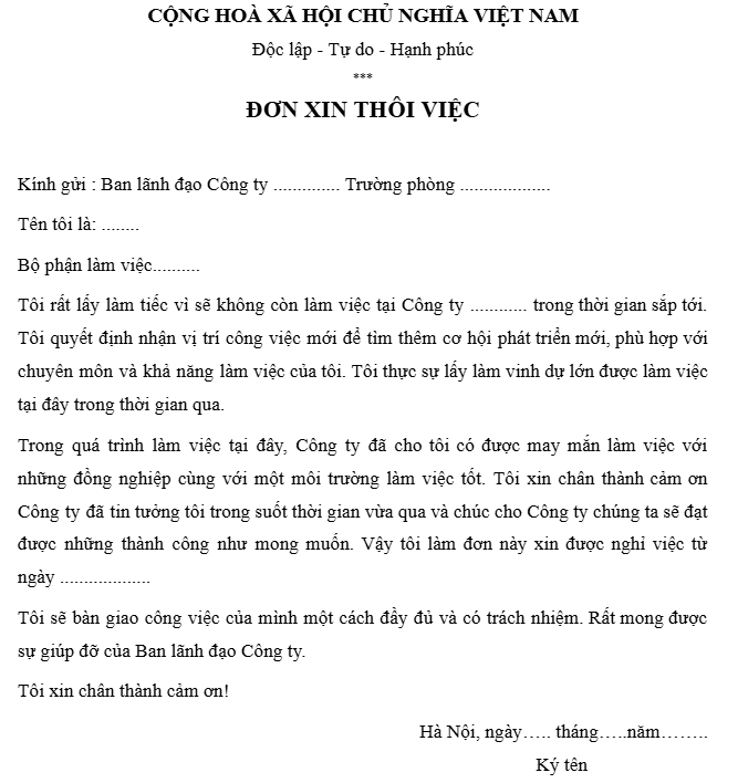 Tải 10+ mẫu đơn xin nghỉ việc, thôi việc ngắn gọn, súc tích