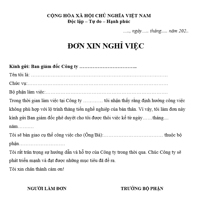 Tải 10+ mẫu đơn xin nghỉ việc, thôi việc ngắn gọn, súc tích