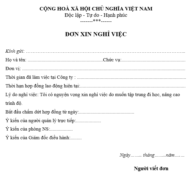 Tải 10+ mẫu đơn xin nghỉ việc, thôi việc ngắn gọn, súc tích